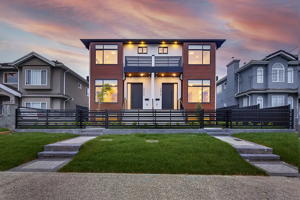 Completed contemporary Vancouver residence at dusk